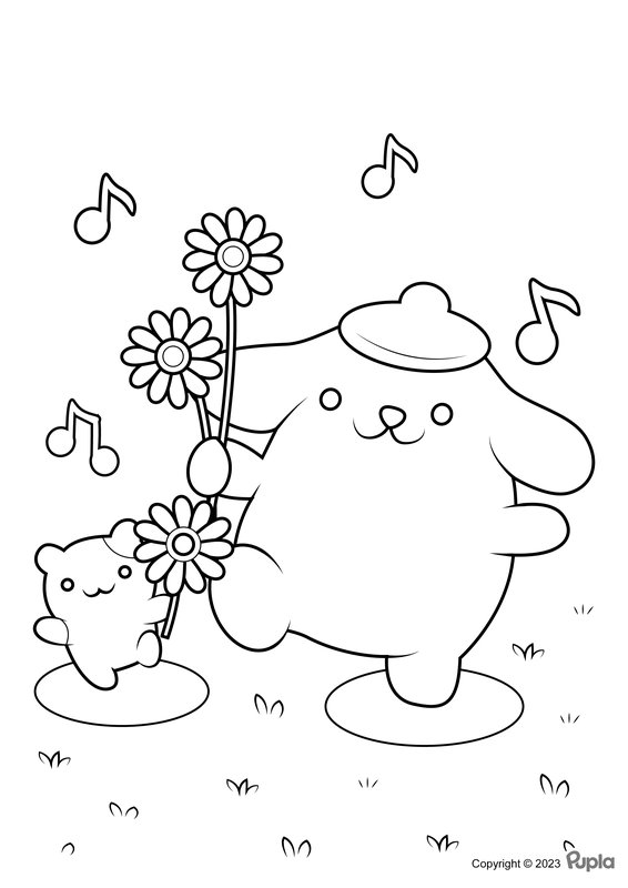 Pompompurin And Muffin Dancing coloring page for children