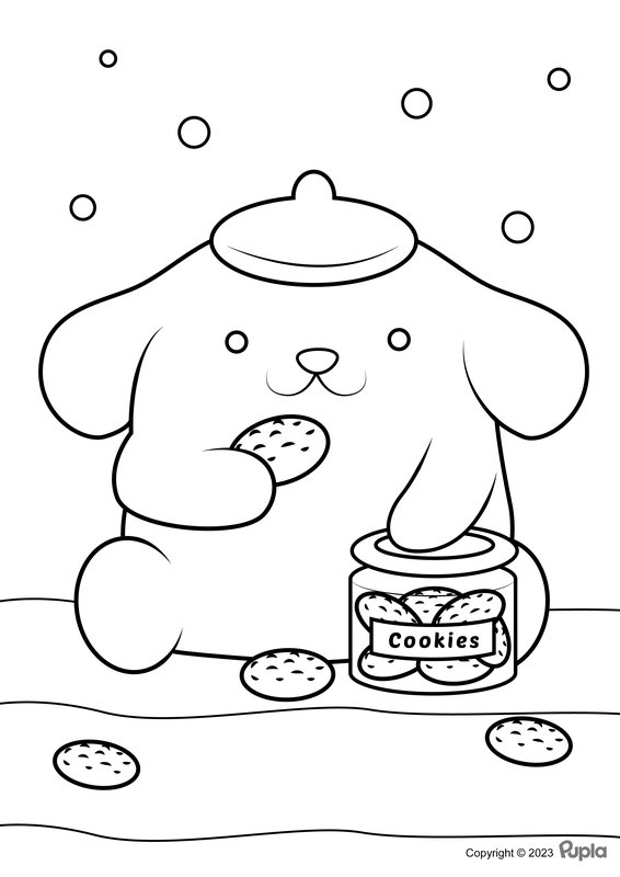 Pompompurin Comiendo Galletas coloring page for children