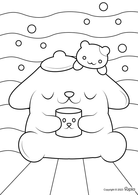 Pompompurin Drinking From A Cup coloring page for children