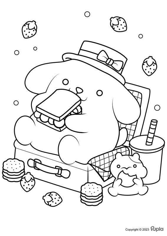 Pompompurin Eating A Sandwich coloring page for children