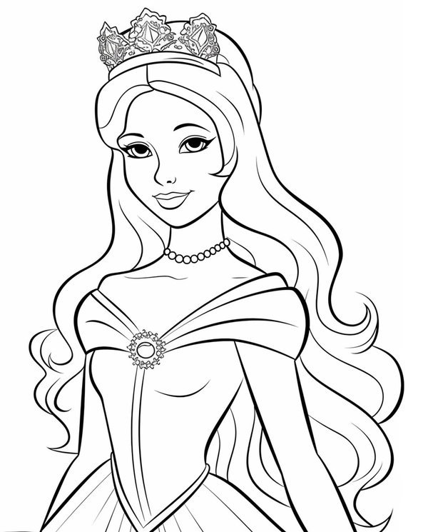 Coloring Page Beautiful Princess Wearing a Crown
