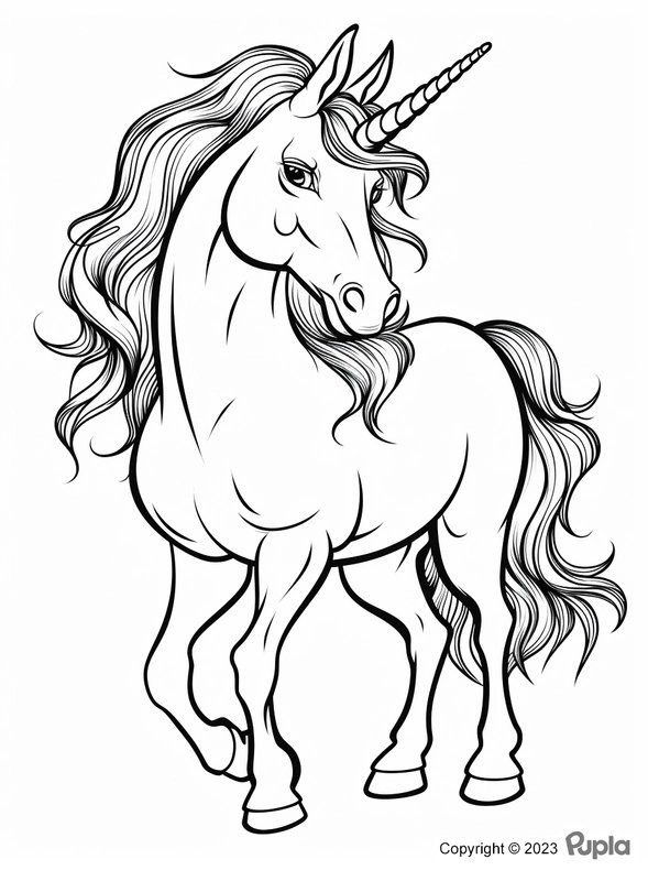 Precioso Unicornio De Pelo Largo coloring page for children