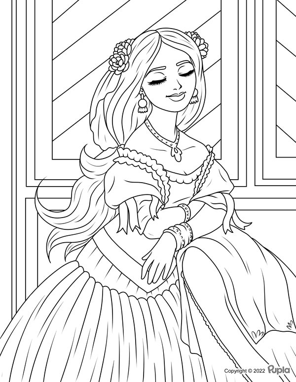 Princess Eyes Closed coloring page for children