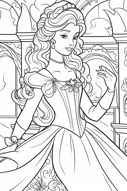 Princesse Devant Le Chateau coloring page for children