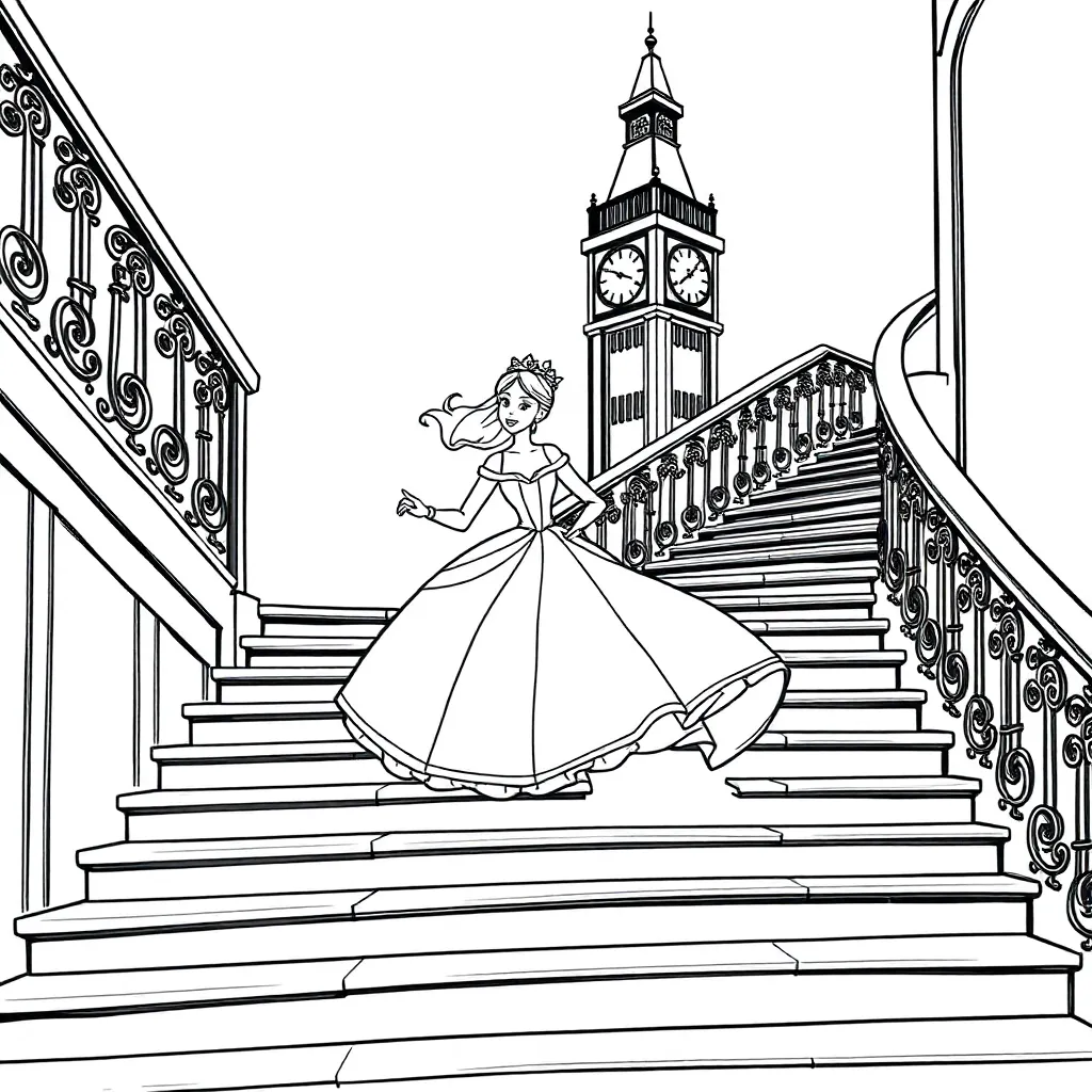 Prinses Assepoester Sprookjes Trap Baljurk coloring page for children
