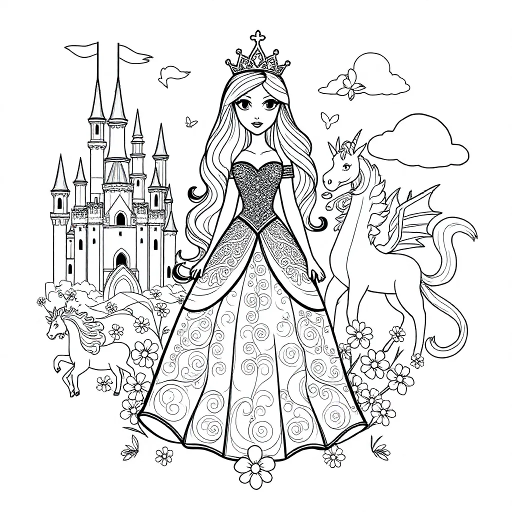 Feuille de coloriage gratuite Princesse  Feuille de coloriage pour enfants