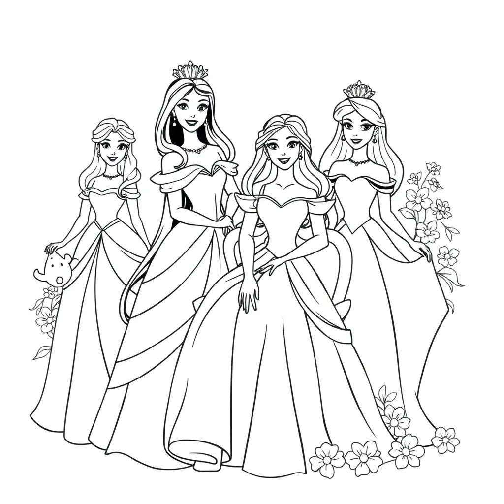 Feuille de coloriage gratuite Princesse Conte de Fées Disney Élégant Fantastique Feuille de coloriage