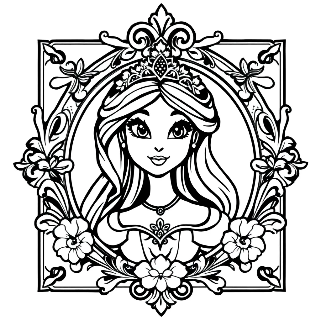 Prinses Sprookjes Frame Decoratief Elegant coloring page for children