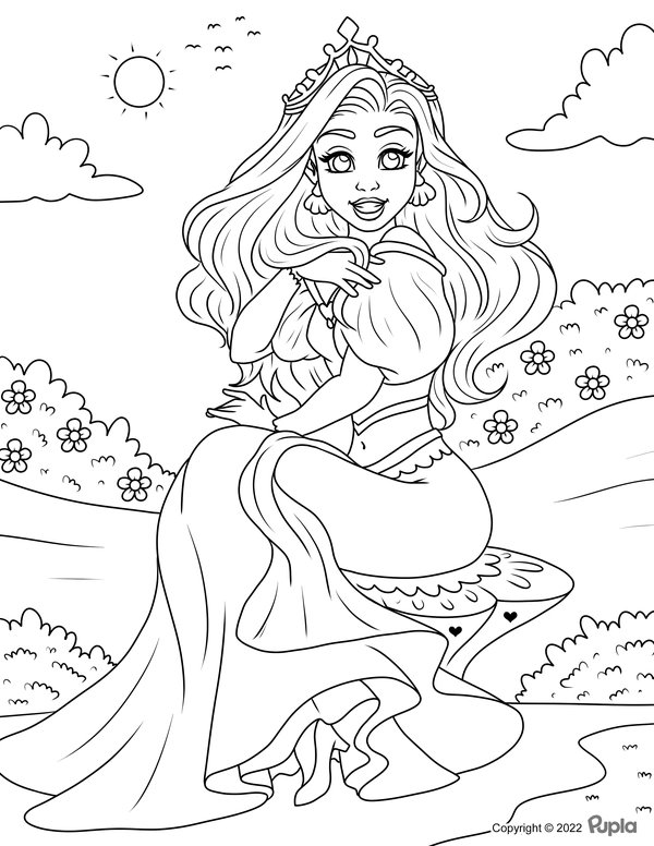 Prinses Zit Buiten coloring page for children