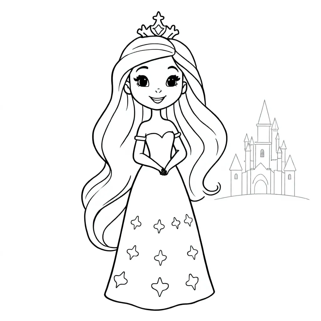 prinsessen met mooi haar en make up kleurplaat voor kinderen