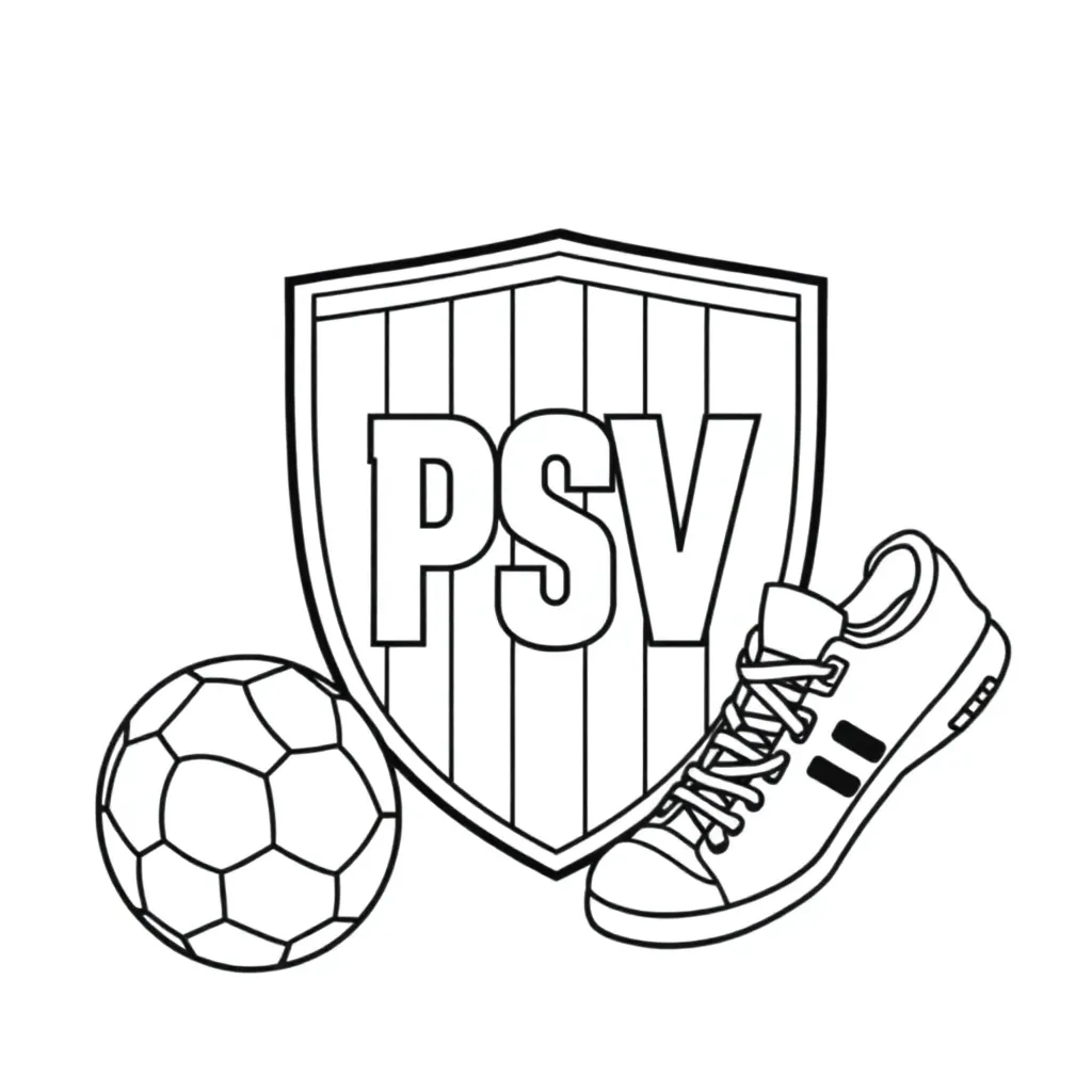 PSV Logo, Ausmalbild, Schwarz-Weiß-Ausmalbild für Kinder