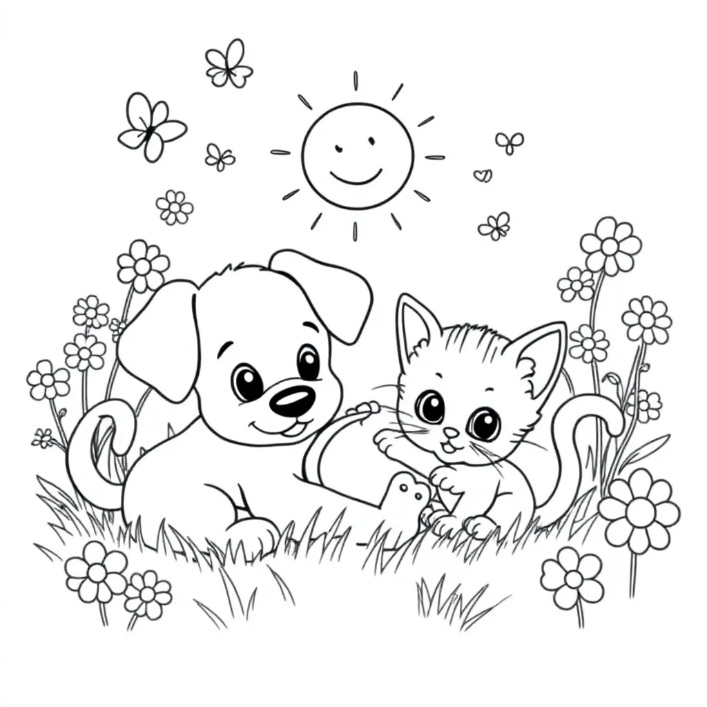 Feuille de coloriage gratuite chiot et chaton Feuille de coloriage pour enfants