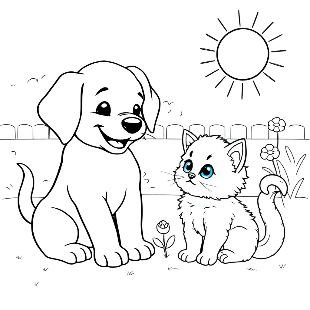 Puppy Kitten coloring page for children