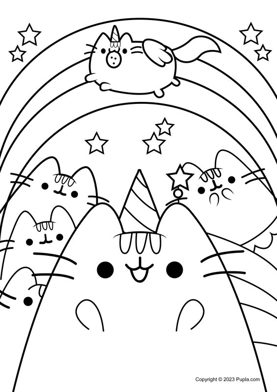Pusheen Rainbow coloring page for children