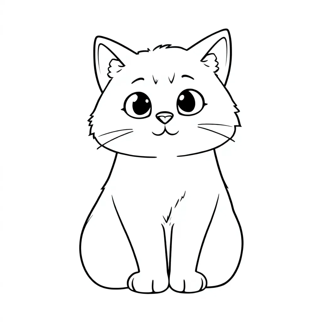 Plantilla de dibujo para colorear de gato ragdoll, de dibujos animados, sentado, para niños