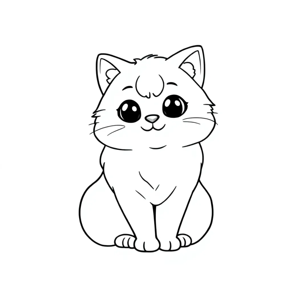 Plantilla de dibujo para colorear de gato ragdoll, de dibujos animados, sentado, para niños