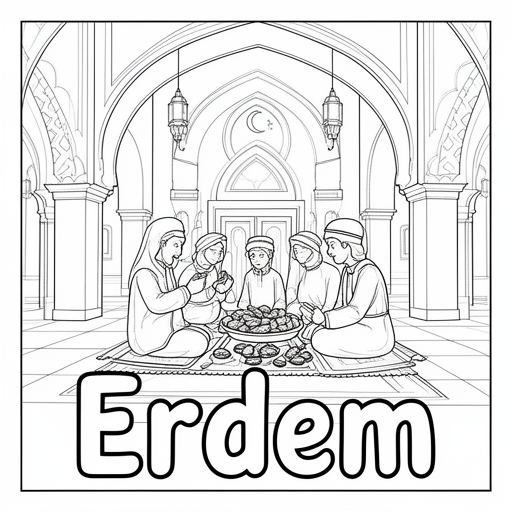 Ramadan moskee dadels gezelligheid kleurplaat voor kinderen