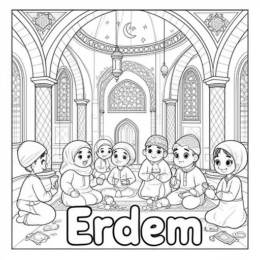 Ramadan moskee dadels gezelligheid kleurplaat voor kinderen