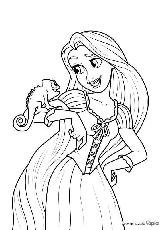 Rapunzel And Pascal Looking At Each Other coloring page for children