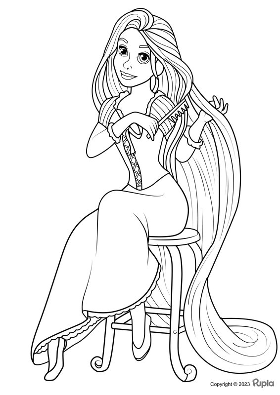 Rapunzel bürstet ihr Haar coloring page for children