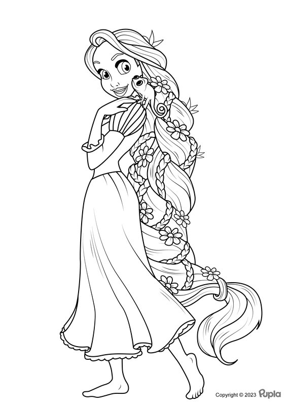 Rapunzel con el pelo largo coloring page for children