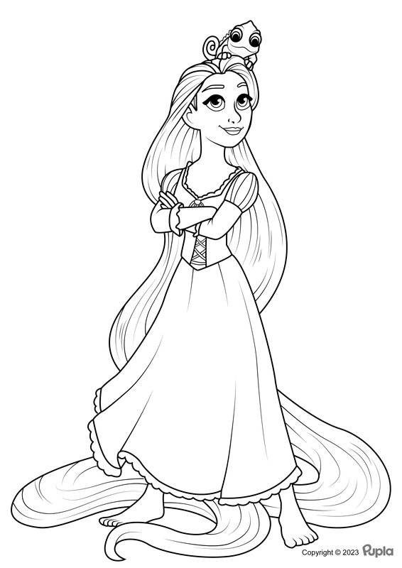 Rapunzel Con Pascal En La Cabeza coloring page for children