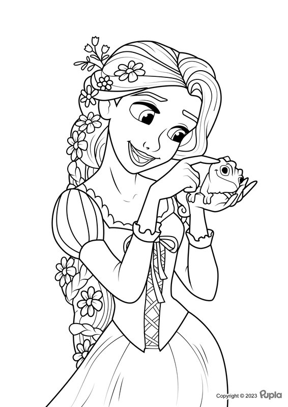 Rapunzel Petting Pascal coloring page for children