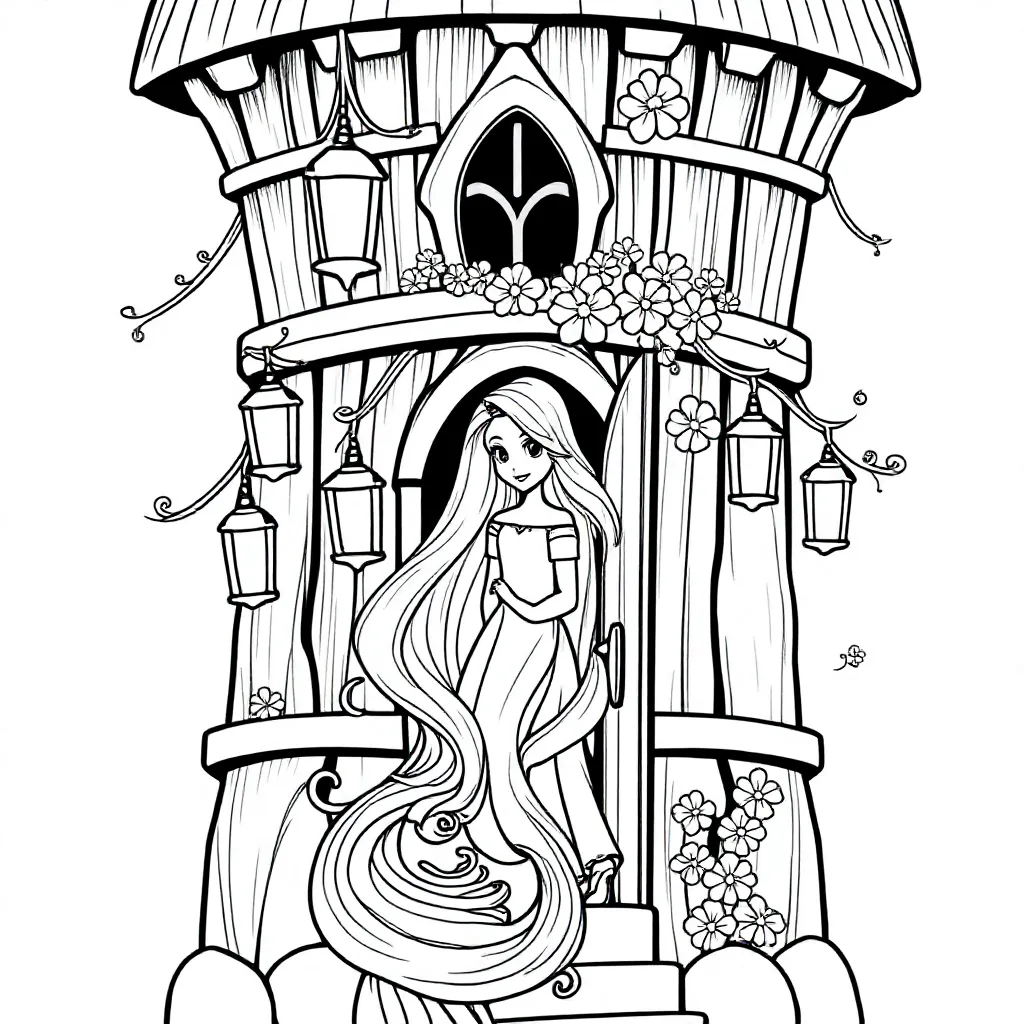 Coloring Page Rapunzel Princess Fairytale Long Hair Disney