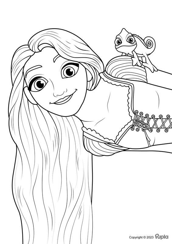 Rapunzel Y Pascal Se Asoman Por La Esquina coloring page for children