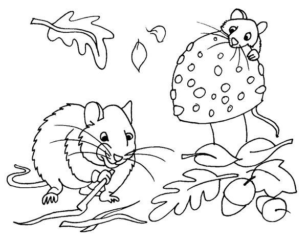 Ratones De Otono Con Setas coloring page for children