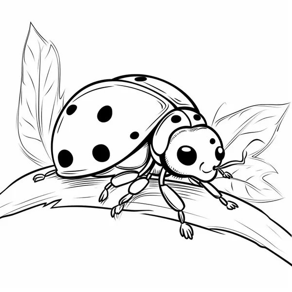 Realistic Ladybug On A Branch coloring page for children