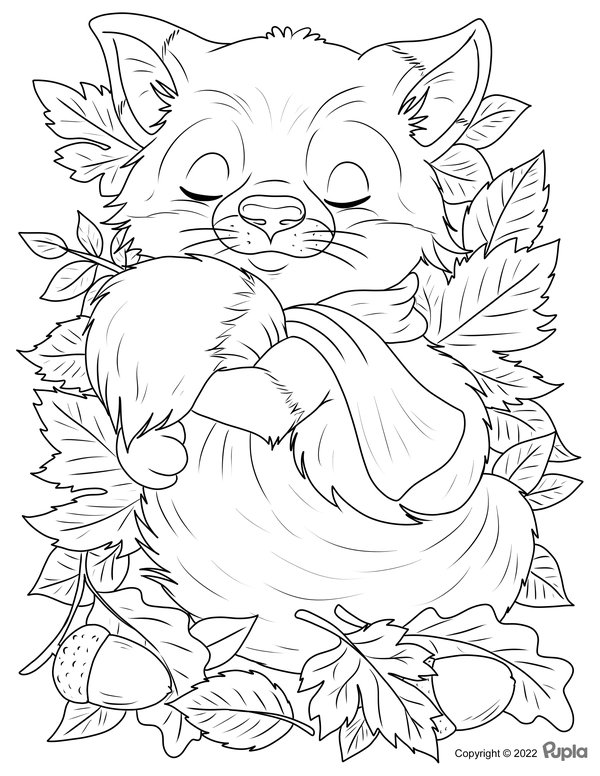 Renard D Automne Avec Feuilles coloring page for children