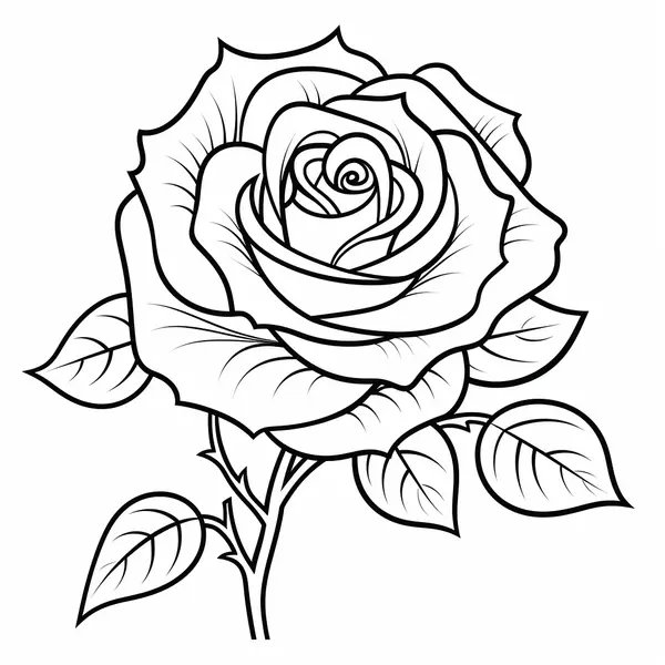 Rosa Grande Con Muchas Hojas coloring page for children
