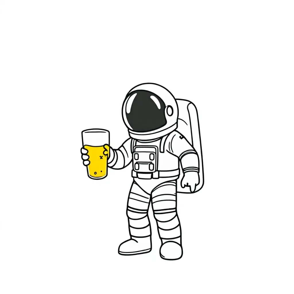ruimte-astronaut beer die planeten water geeft met gouden gieter kleurplaat