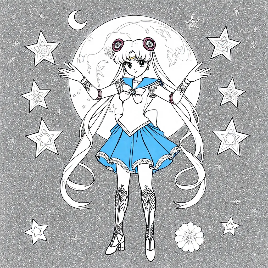 Sailor Moon ohne Farbe kleurplaat voor kinderen