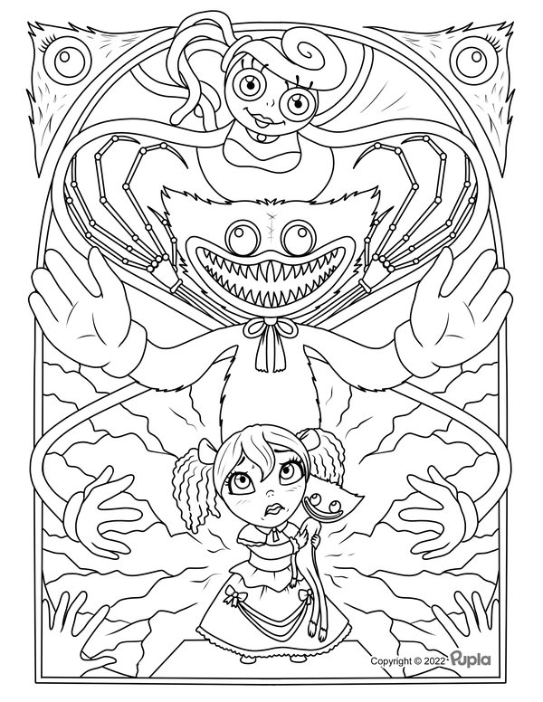 Scary Huggy Wuggy Girls coloring page for children