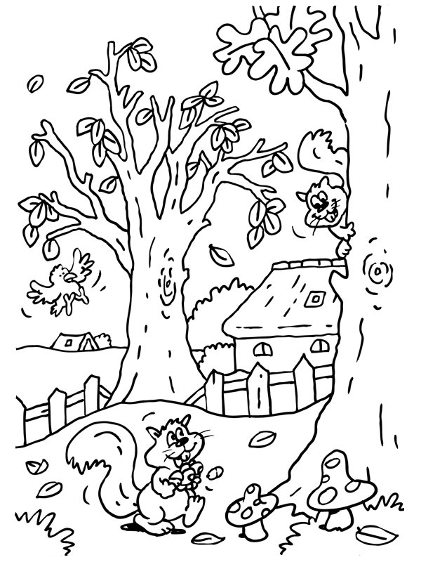 Scene Forestiere D Automne Ecureuils coloring page for children