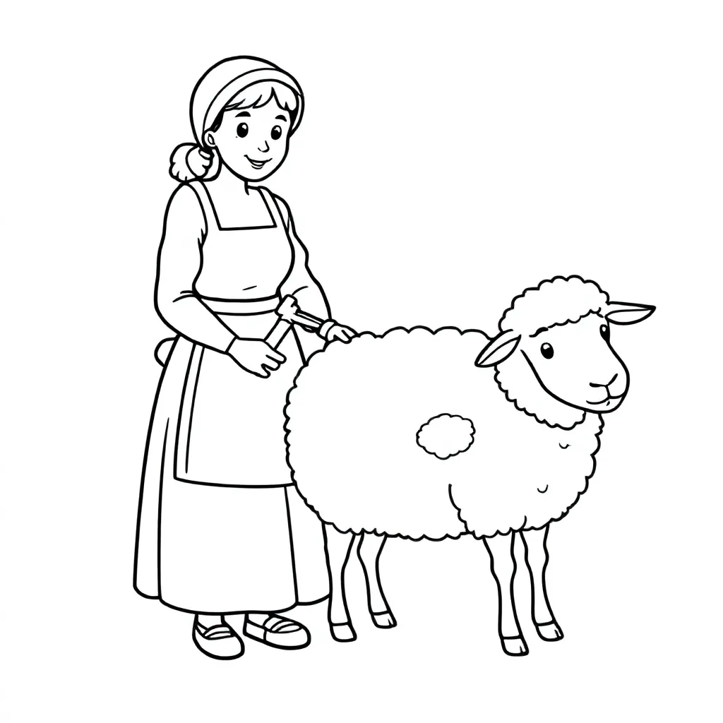 Schapen scheren door Nederlandse vrouw coloring page for children