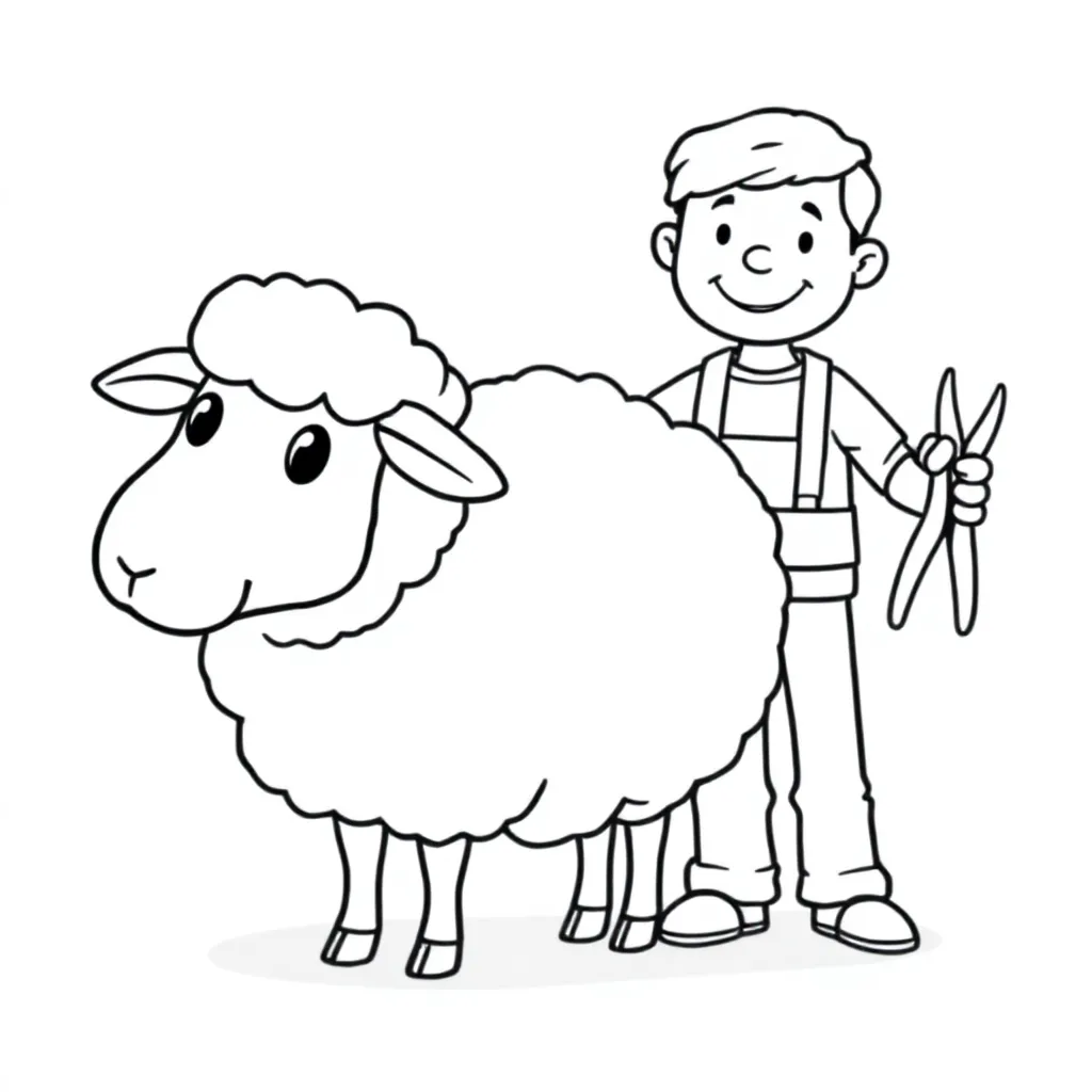 Schapen scheren coloring page for children