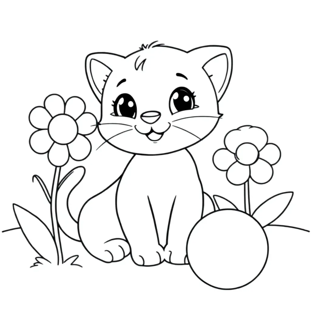 Schattig Spelend Katje In Een Tuin coloring page for children
