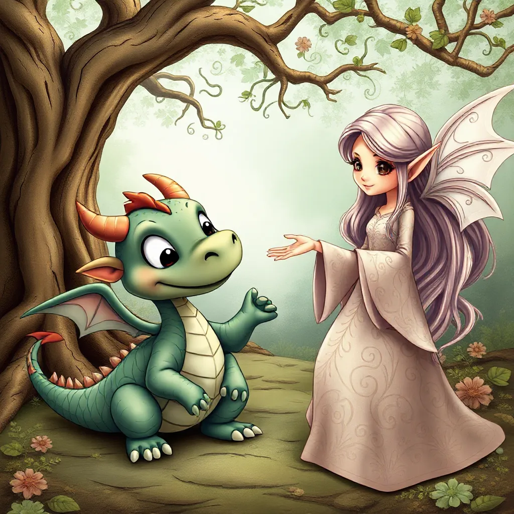 Plantilla de colorear gratis de un adorable dragón con una hada de Anne Stokes Plantilla de colorear