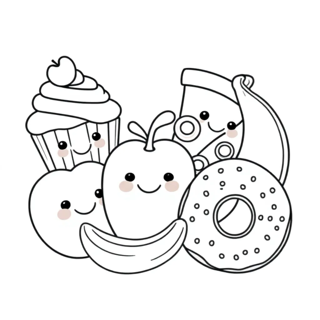 schattige eten bij elkaar coloring page for children