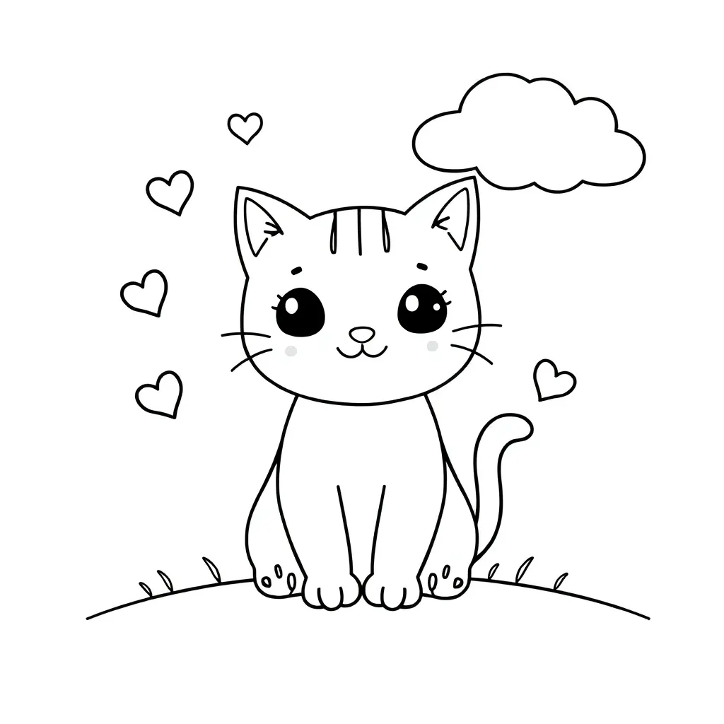 Schattige kawaii kat en kleine hartjes bovenaan blokletters met Marlies