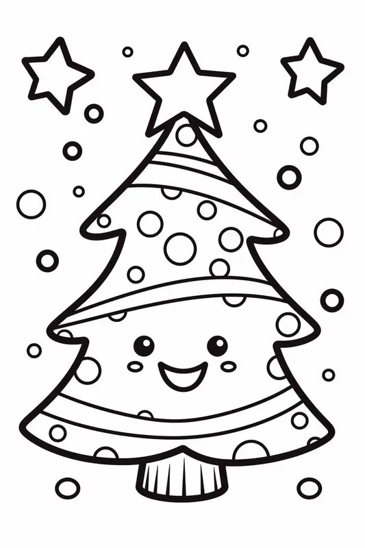 Schattige Kerstboom met Sterren coloring page for children