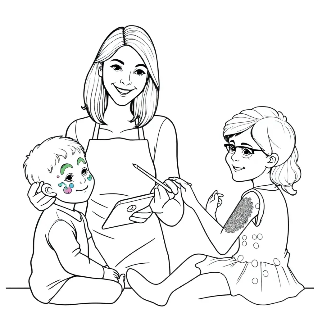 Feuille de coloriage gratuite Schminkmie'ke, une femme mince aux cheveux mi-longs.