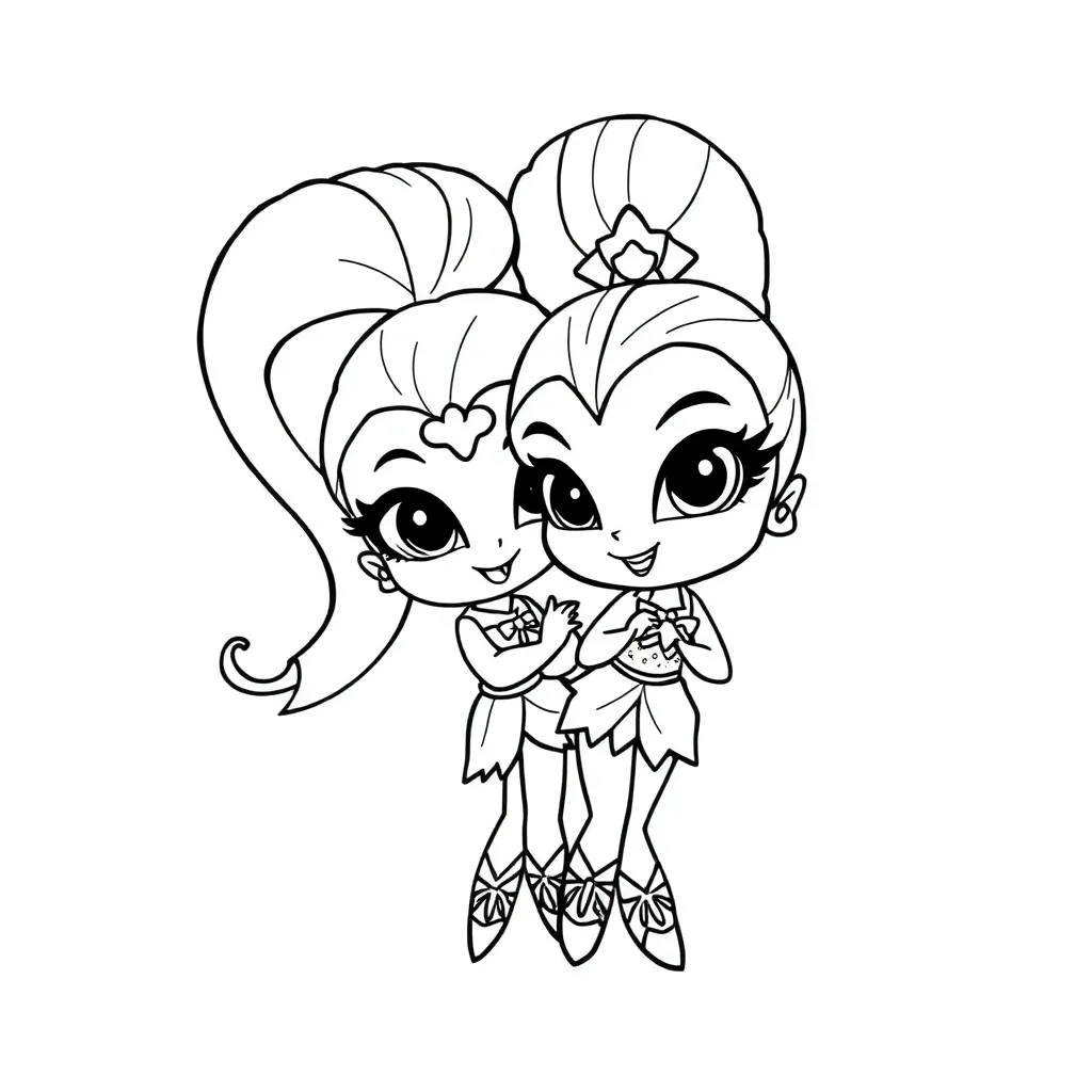 Plantilla de Coloreado Gratis Shimmer Shine Magicas Chicas Dibujos Animados Aventura Colorea