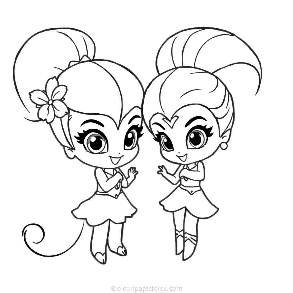 Shimmer Shine Magische Meisjes Tekenfilm Fantasie coloring page for children