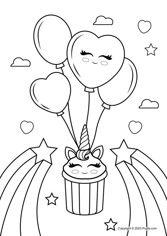 Simpatica Magdalena De Unicornio Y Globos coloring page for children