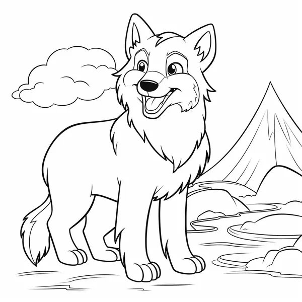 Simpatico Lobo Con Fondo De Montana coloring page for children