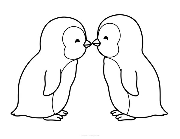Simpáticos pingüinos besándose coloring page for children